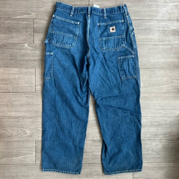 Y2K Carhartt Dungaree Relaxed Fit Jeans Wide Leg Medium Wash USA Size 36X30 - Picture 4 of 6